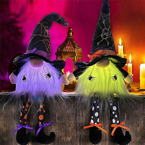 Halloween Lighted Gnome Tabletop Decorations - 17 Inches, Color Changing LED, Dangling Legs - Set of 2