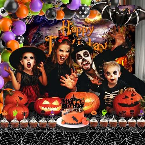 Halloween Birthday Party Decorations Kit 105 pcs Balloons & Web Arch Set