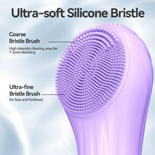 Facial Cleansing Brush, Silicone Face Scrubber with Heat and Vibration 5 Speeds, Waterproof Rechargeable Electric Face Scrub Brush for Men & Women, Deep Cleansing, Exfoliating and Massage (Purple)