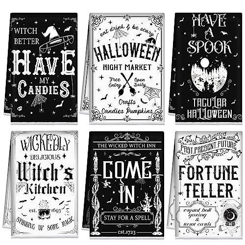 Exquisite Halloween Kitchen Towels Set - Ghost & Witch Design, 6 Pcs