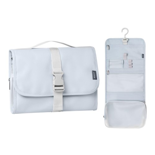 pack all Hanging Travel Toiletry Bag, Foldable Cosmetic Bag with Multiple Compartments, Water-Resistant Makeup Bag for Toiletries, Accessories (Light Blue)