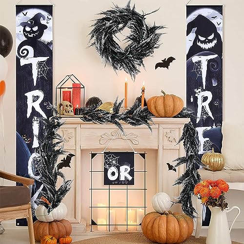 Artificial Fern Garland 2 Pcs 5.8Ft Black White Faux Hanging Vines for Halloween & Decor