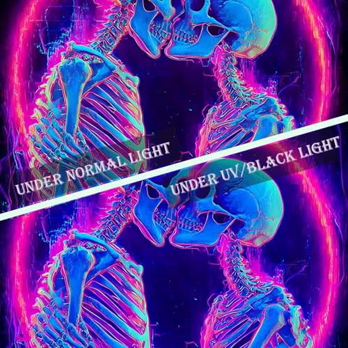 UV Reactive Skull Tapestry - Kissing Lovers Neon Wall Hanging 59" x 51"
