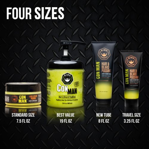 GIBS Con Man Hair & Beard Pudding - Leave-In Conditioner & Curl Definer | 7.5 Fl Oz, Green