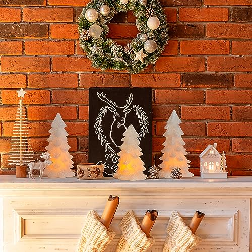 White Glittering Christmas Tree Flameless Candles with Timer - Set of 3