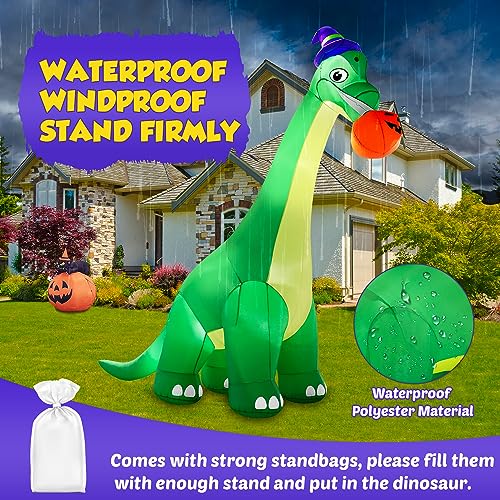 Giant Halloween Inflatable Dinosaur with Pumpkin & Witch Hat - 13Ft Yard Decor with LED Lights