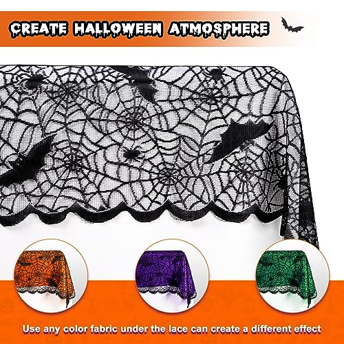 Halloween Table Cloth 2pcs Black Lace Spider Web Cover with Orange Liner - Variation of Black+Orange