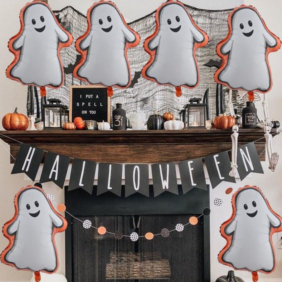 Halloween Ghost Balloons Kit - White Ghost Shape Aluminum Foil Balloons for Party Decor, 8PCS