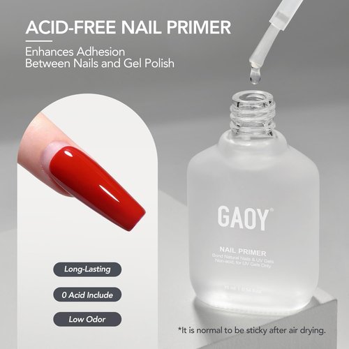 GAOY Nail Primer - 2 Pcs 16ml Acid-Free Natural Prep Bond for Acrylic & Gel Polish