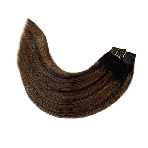 Clip in Hair Extensions, Omber Black to Chestnut Brown and Black 15inch 70g 7pcs Clip in Hair Extensions Real Human Hair Straight Remy Hair Clip in Hair Extensions