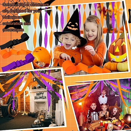 Crepe Paper Streamers Set - 24 Rolls, 1.8 Inch x 98 Feet, Purple, Orange, Black - Party Decorations
