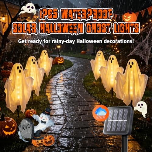 Halloween Ghost Lights Outdoor Solar Set 3 Pack Warm White Ghost Decor - Flexible Arms