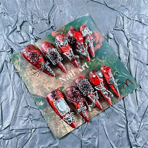 Dark Gothic Style Handmade Press On Nails Bloody Mary - Size L, 10Pcs