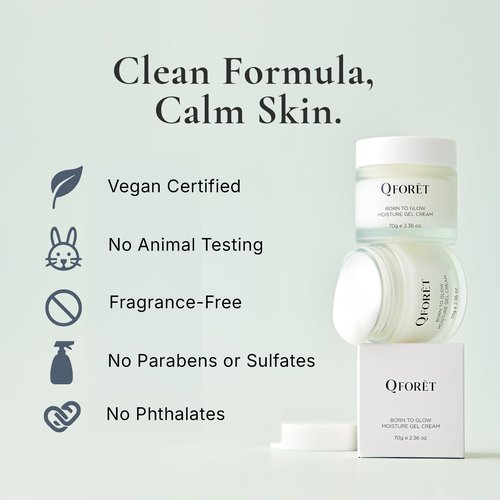 QFORET Born to Glow Face Moisturizer – Hydrating & Firming Gel Cream, Fragrance-Free Makeup Prep, Vegan Mucin + Ceramide + Peptides, K-Beauty, 2.36 fl oz