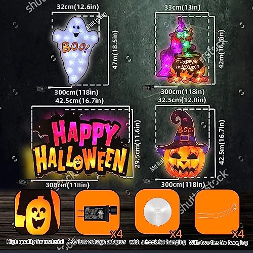 Halloween Lighted Window Silhouette Decorations 4-Pack - Jack-O-Lantern, Boo, Witch, Happy Halloween - Variation of THIS listing