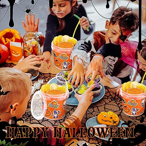 Halloween Candy Buckets Set with Stickers - 20 Plastic Pails with Handle, 34oz Capacity