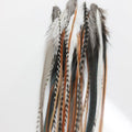 Sexy Sparkles Feather Hair Extensions - Natural Beige & Brown Feathers, 25 Individual Loose Feathers, 8-12 Inches, Includes 10 Silicone Micro Beads