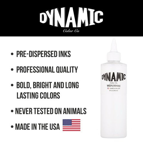 Dynamic Color Co- White Tattoo Ink, Made in USA, Sterilized, Since 1990, Vegan, Premium Quality Pigment for Vivid and Long-lasting Results