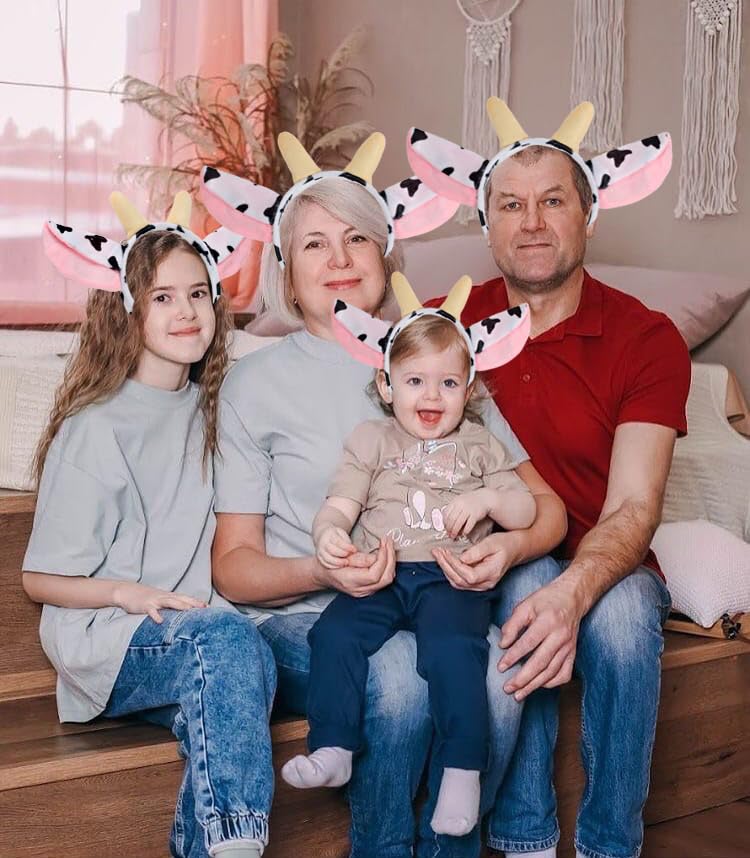 12 Pcs Cow Ears Headband Set - Cute Animal Hair Accessories for Kids & Cosplay