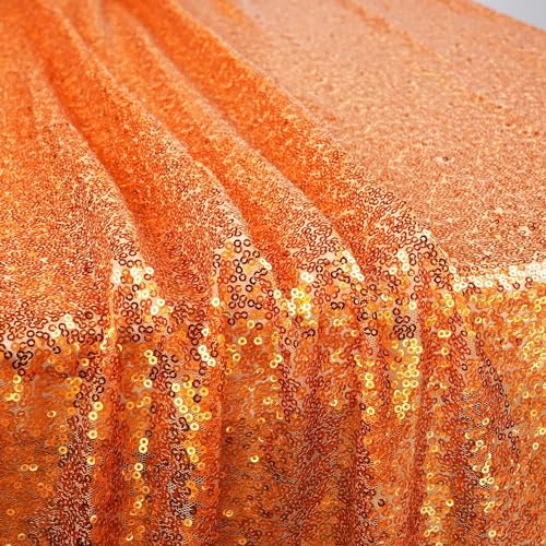 PartyDelight Orange Sequin Tablecloth 50x50 Inch Square Decorative Cover for Events