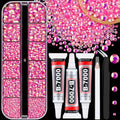 Pink AB Flatback Rhinestones for Crafts and Jewelry Making 1 Box with Glue Set