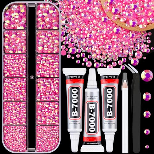 Pink AB Flatback Rhinestones for Crafts and Jewelry Making 1 Box with Glue Set