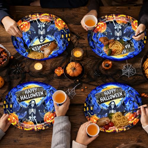 Halloween Skeleton Oval Paper Plates 9x11 - 50 Pack | Spooky Party Supplies