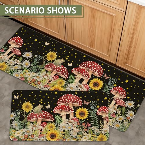 Farmhouse Mushroom Kitchen Rugs and Mats Set of 2 - Rectangular Variation 01