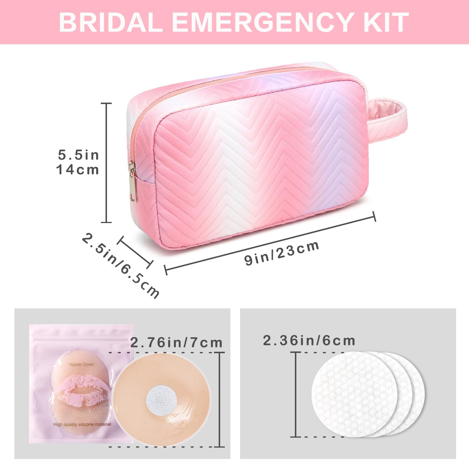 Wedding Day Emergency Kit for Bride, Team Bride Wedding Essentials Survival Set, Must-Have 40+ Essentials Travel Kit with Makeup Bag (Pink)