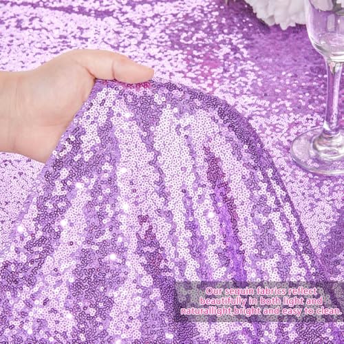 Light Purple Sequin Round Tablecloth 132 Inch - Glitter Party Decor Variation