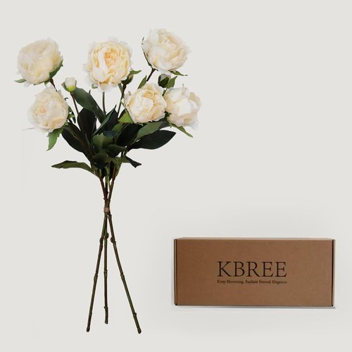 KBREE Artificial Peonies - Lifelike Real Touch Flowers, 25.2" Cream White Stems for Bouquets & Arrangements