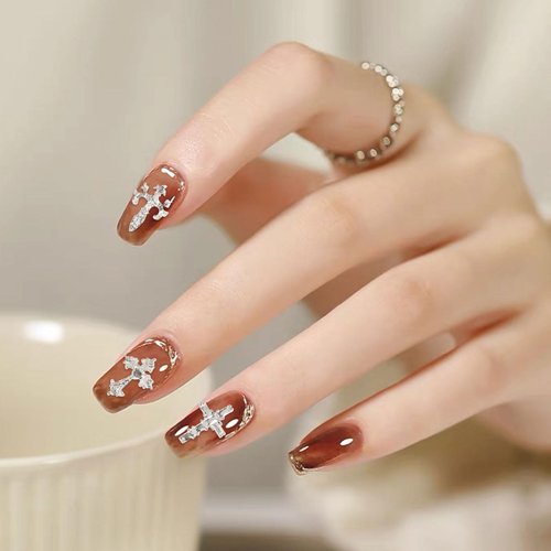 3D Cross Nail Charms for Nail Art, 60 Pcs Metal Crystal Cross Nail Decorations, Alloy Nail Studs and Rhinestones for Women Girl DIY Jewelry Crafts Supplies (Silver)