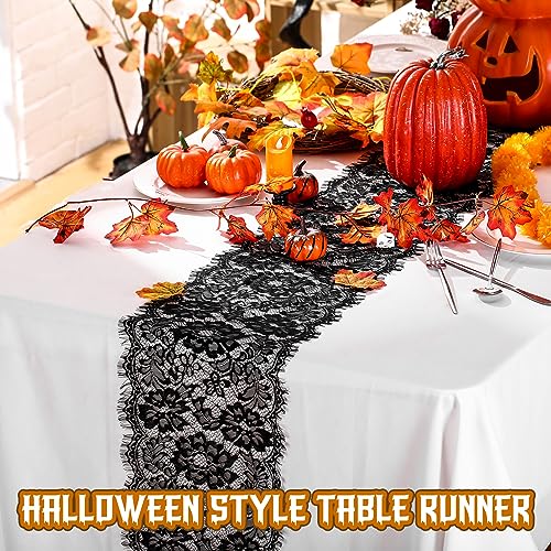 Preboun 12 Pcs Black Lace Table Runners Floral Embroidered 12x120 Inches