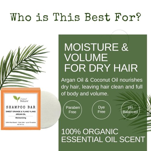 Bar Shampoo - Clean Non-Toxic Formula for Moisture & Volume | Argan Oil & Ylang Ylang | Travel Size - 1 Pack