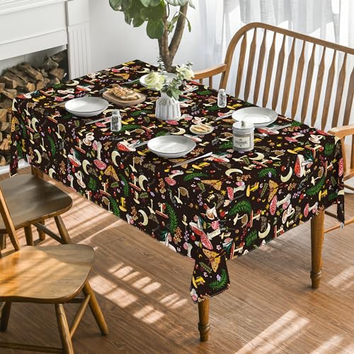 Vintage Mushroom Tablecloth - Black, 52x70 Inch Rectangular Dining Cover - Horaldaily