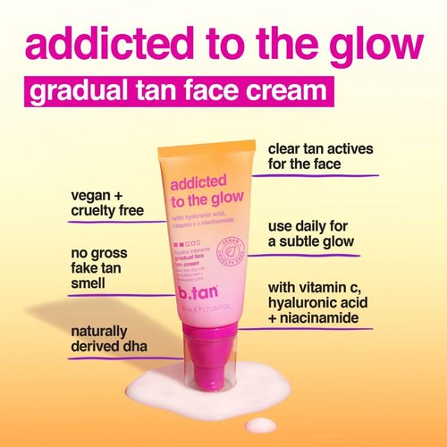 b.tan Gradual Self Tan Face Lotion - Addicted to the Glow | Daily Tanning Cream for Sunkissed Dark Bronze, Travel Size