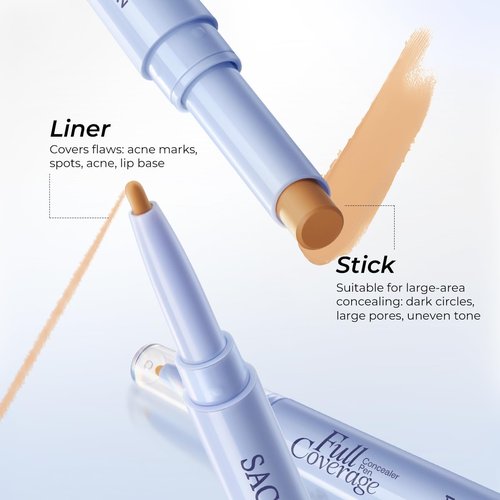 SACE LADY 2-in-1 Full Coverage Concealer Pen - Dual-End Waterproof Stick for Dark Circles & Blackheads | Lightweight (#01 Light Natural)