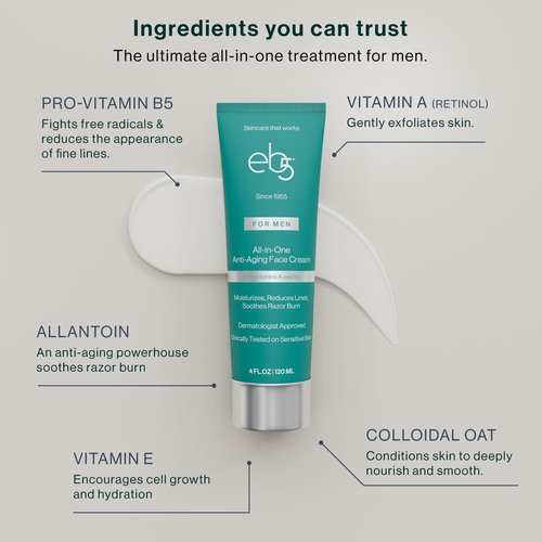 eb5 Men’s Anti-Aging Face Cream - Retinol & Vitamins E, B5, A for Moisturizing & Soothing Razor Burn | 4 Fl Oz
