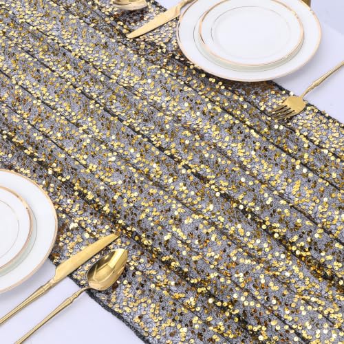 Black Gold Sequin Table Runner 25x120 Inch for Wedding & Party Decor - Variation of THIS listing