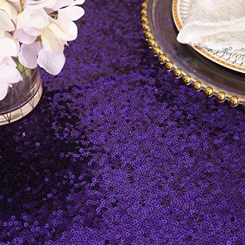 Eternal Beauty Purple Sequin Tablecloth 90x132 Inch for Wedding - Rectangular