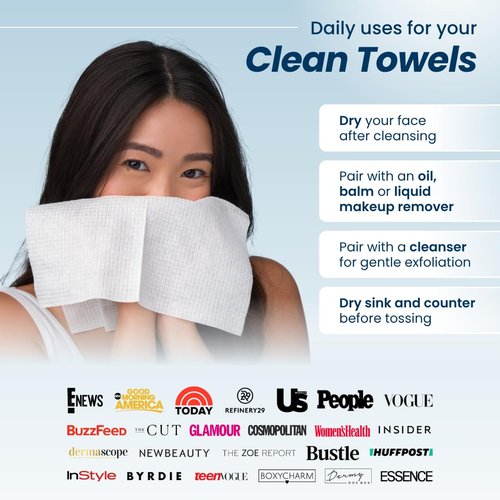 Clean Skin Club Clean Towels® - 100% Biobased Disposable Face Towels | Ultra Soft Makeup Remover Wipes, 25 Ct