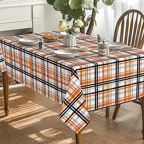 Halloween Tablecloth 60x84 Inch Rectangular Fall Orange Buffalo Plaid Washable Table Cover