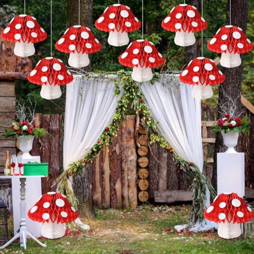 Red Mushroom Honeycomb Decorations Set for Party & Event Decor