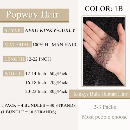 Spring Twist Hair Afro Kinkys Bulk Human Hair Bundles 12 Inch Pre-Separated Springy Afro Twist Hair Cuban Twist Crochet Hair Marley Twist Braiding Hair Dreadlock Extensions 4 Bundles 60g 1B