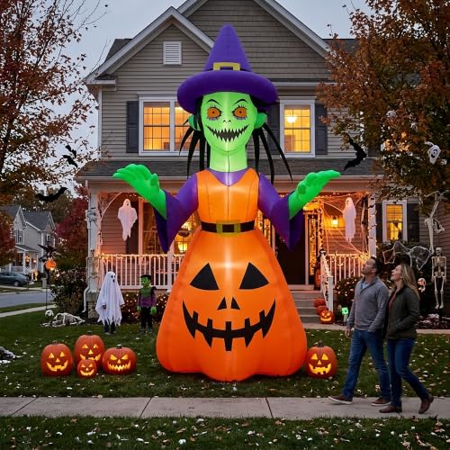 12ft Halloween Inflatable Witch Decor with LED Lights for Outdoor Yard Yard Party