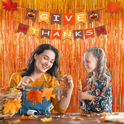 Orange Foil Fringe Curtain Backdrop 3 Pack - 3.2 x 8.2 FT Party Decorations
