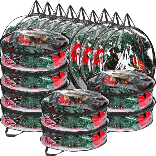 Wreath Storage Bags 30 Inch - Clear & Black, 10 Pack with Dual Zippers