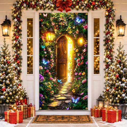 Butterfly Door Cover Banner Flower Party Decor for Front Door - Variation 3