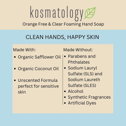 kosmatology Free & Clear Organic Foaming Hand Soap | Moisturizing Hand Wash | Clean Ingredients, Free of Artificial Scent and Essential Oils | 8.5 oz