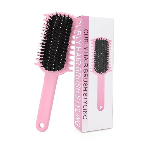 Skiennix Curly Hair Brush - Volume Curl Defining Tool for Easy Detangling & Styling | Pink